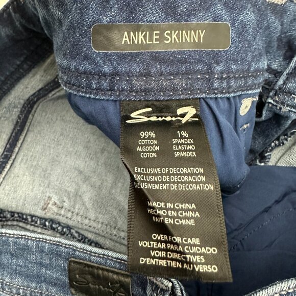 Seven7 Ankle Skinny Raw Hem Gems splatter Women's size 12 Dark Wash Blue Jeans - Picture 4 of 5